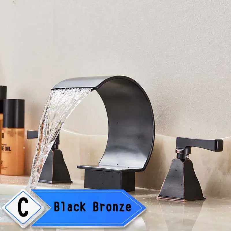 Rozin Golden Waterfall Basin Faucet Dual Crystal Handle Widespread