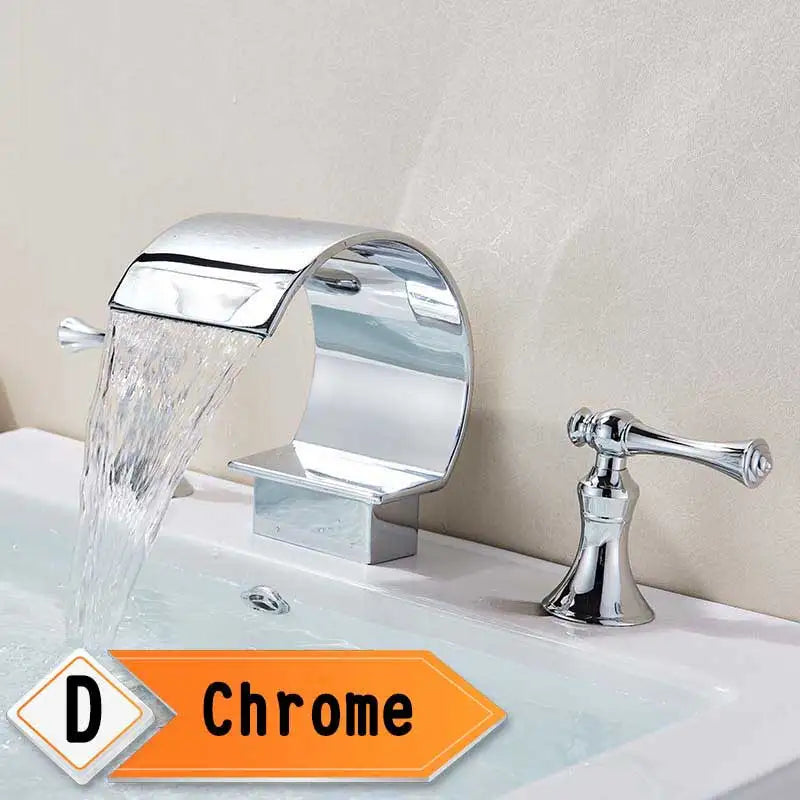 Rozin Waterfall Widespread Basin Faucet With Crystal Handles
