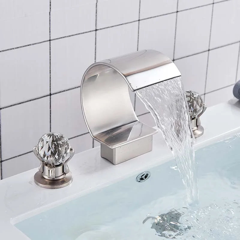Rozin Golden Waterfall Basin Faucet Dual Crystal Handle Widespread