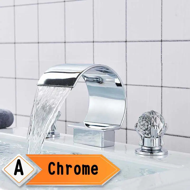Rozin Golden Waterfall Basin Faucet Dual Crystal Handle Widespread