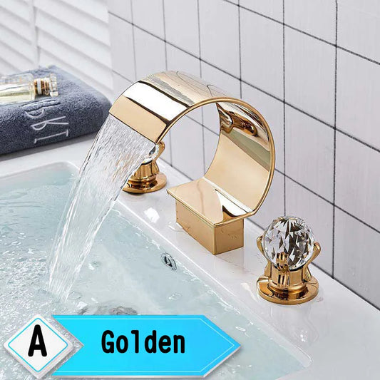 Rozin Waterfall Basin Faucet With Crystal Handles Widespread Deck Mounted