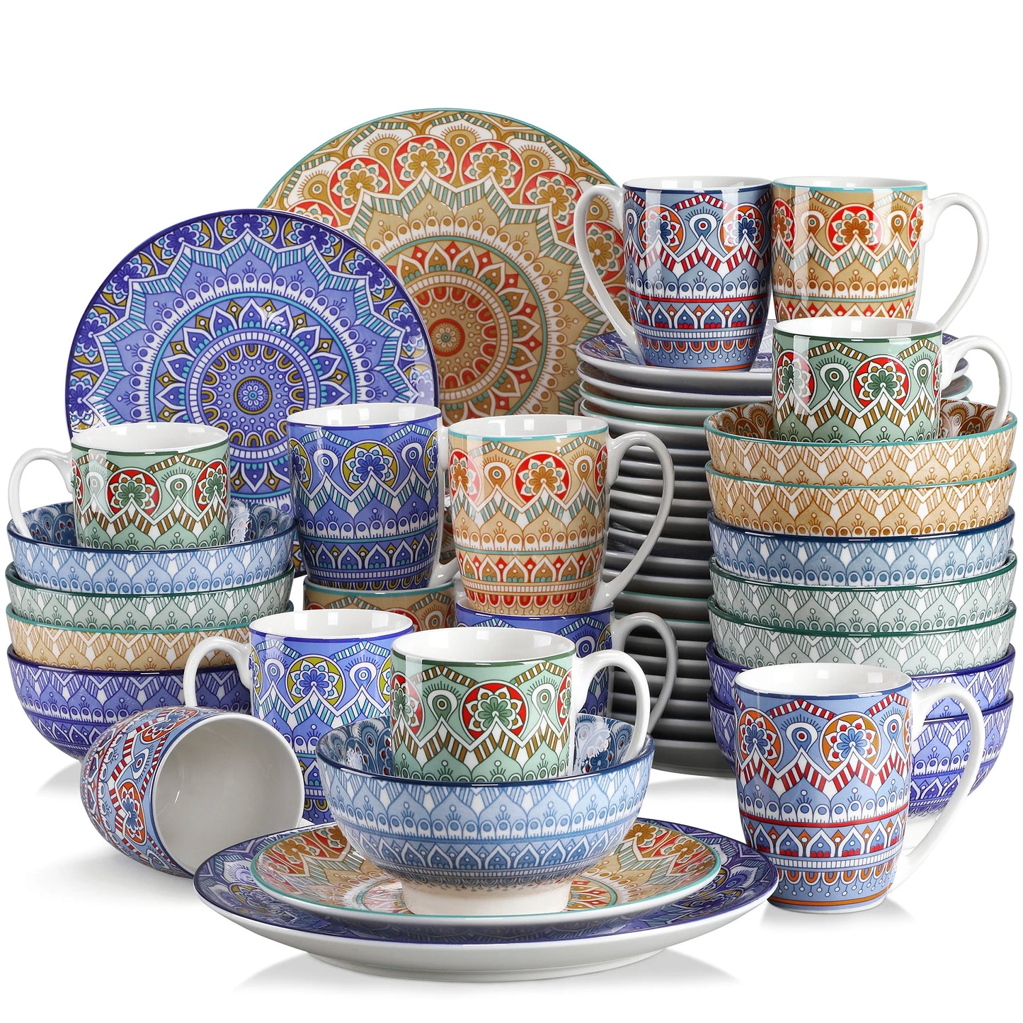 Malacasa Bohemian Mandala Porcelain Dinnerware Set 16 32 48 Piece