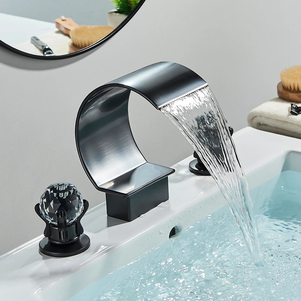 Rozin Waterfall Widespread Basin Faucet With Crystal Handles