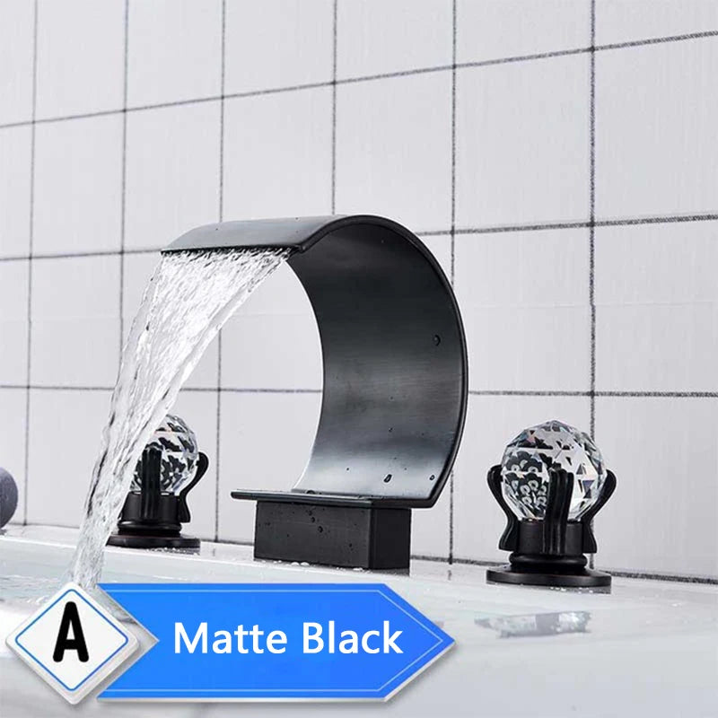 Rozin Waterfall Widespread Basin Faucet With Crystal Handles