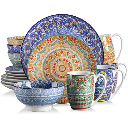 Malacasa Bohemian Mandala Porcelain Dinnerware Set 16 32 48 Piece