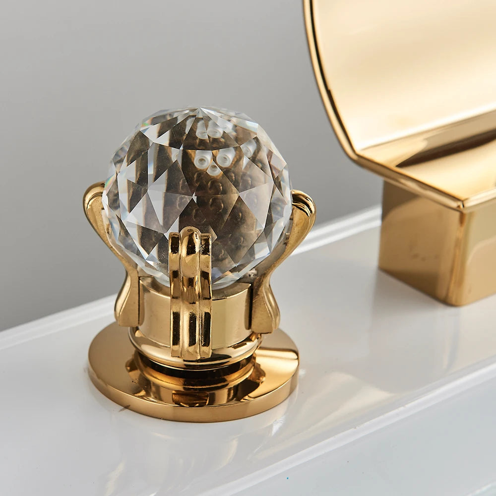 Rozin Waterfall Widespread Basin Faucet With Crystal Handles