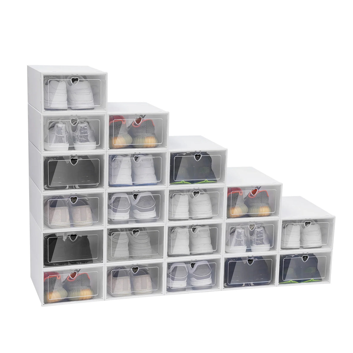 Stackable Clear Plastic Foldable Shoe Storage Boxes Set