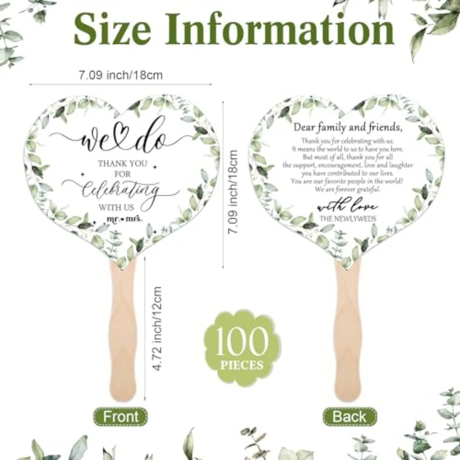 100 Pcs Wedding Handheld Fans Wood Handle And Love Sign