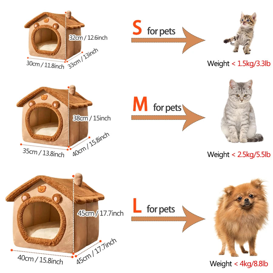 Foldable Pet House With Removable Washable Cat Bed