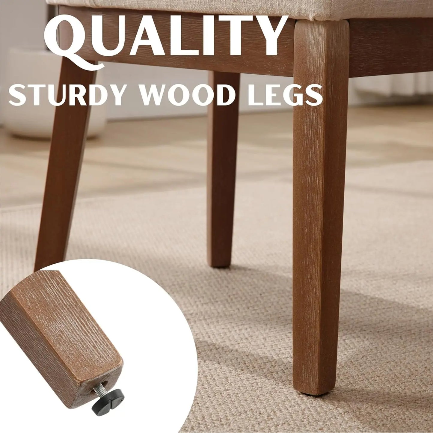 Modern Linen Dining Chairs Set Upholstered Back Wood Legs