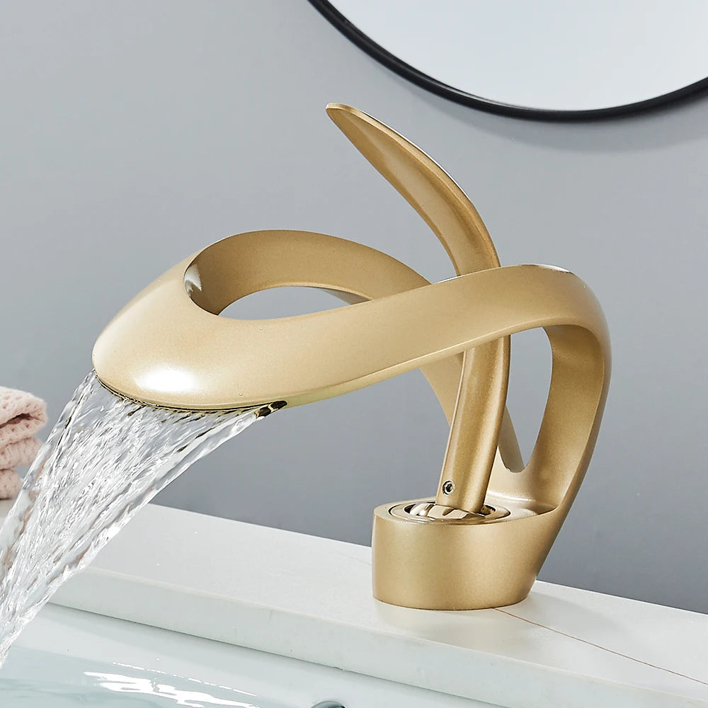 Rozin Waterfall Basin Faucet Hot Cold Deck Mount Mixer