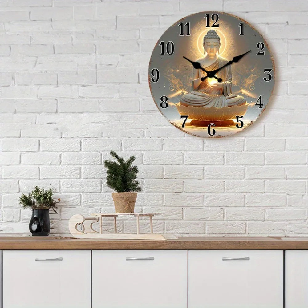 YTYIN Silent Minimalist Meditation Clock With Glowing Buddha Decor