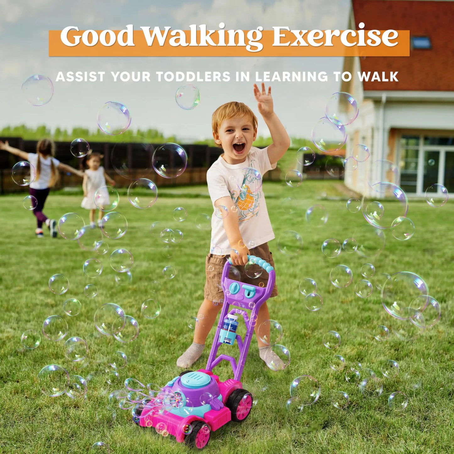 Joyfy Bubble Machine Lawn Mower Outdoor Bubble Blower Toy