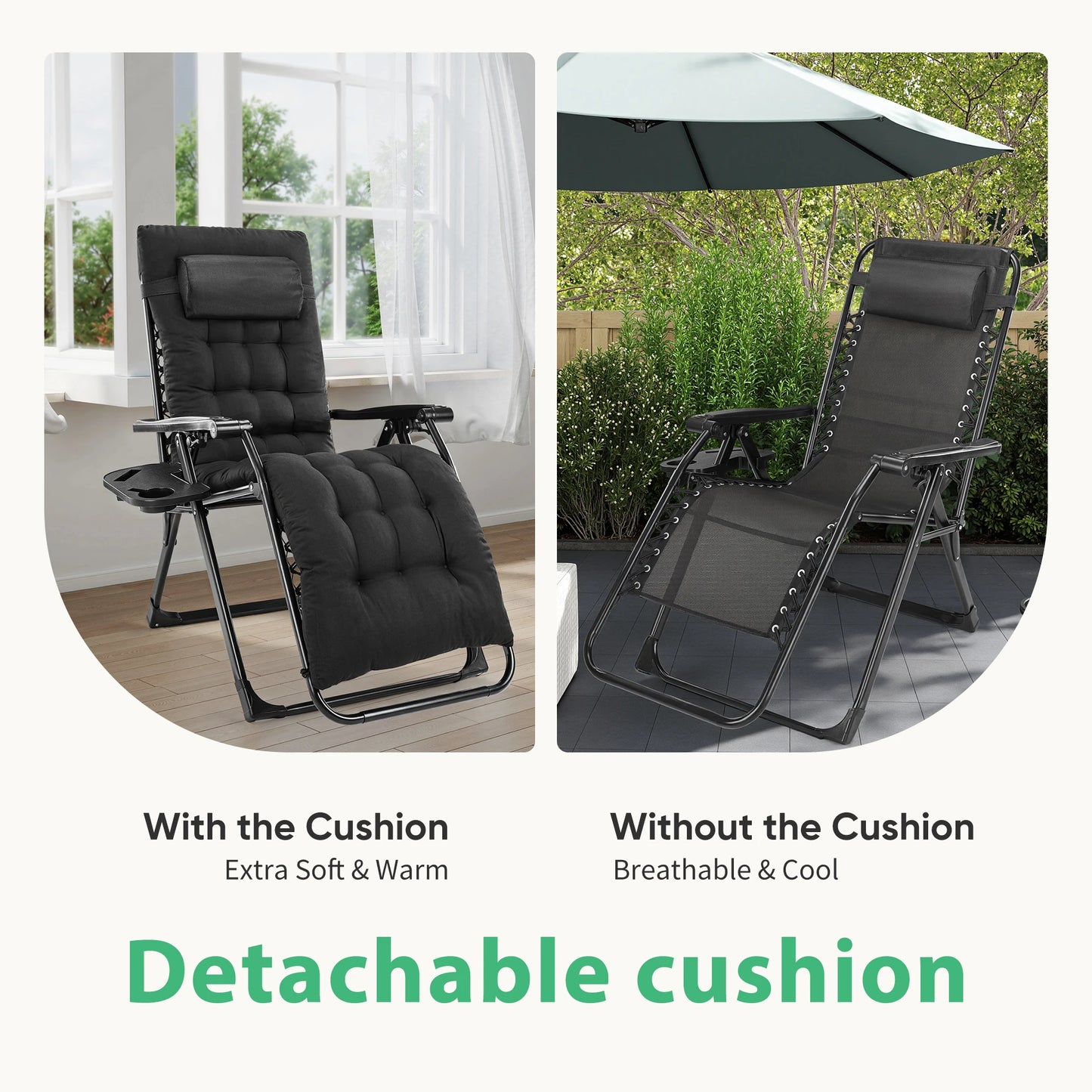JHK Zero Gravity Recliner Folding Patio Chair With Cup Holder