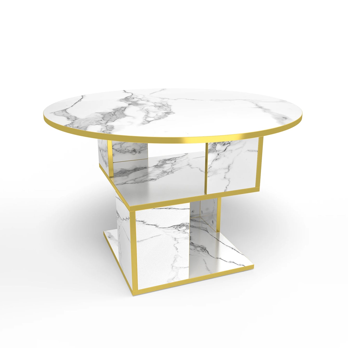 MERRONIX 3-Tier Round Coffee Table With Storage, Modern Metal Frame