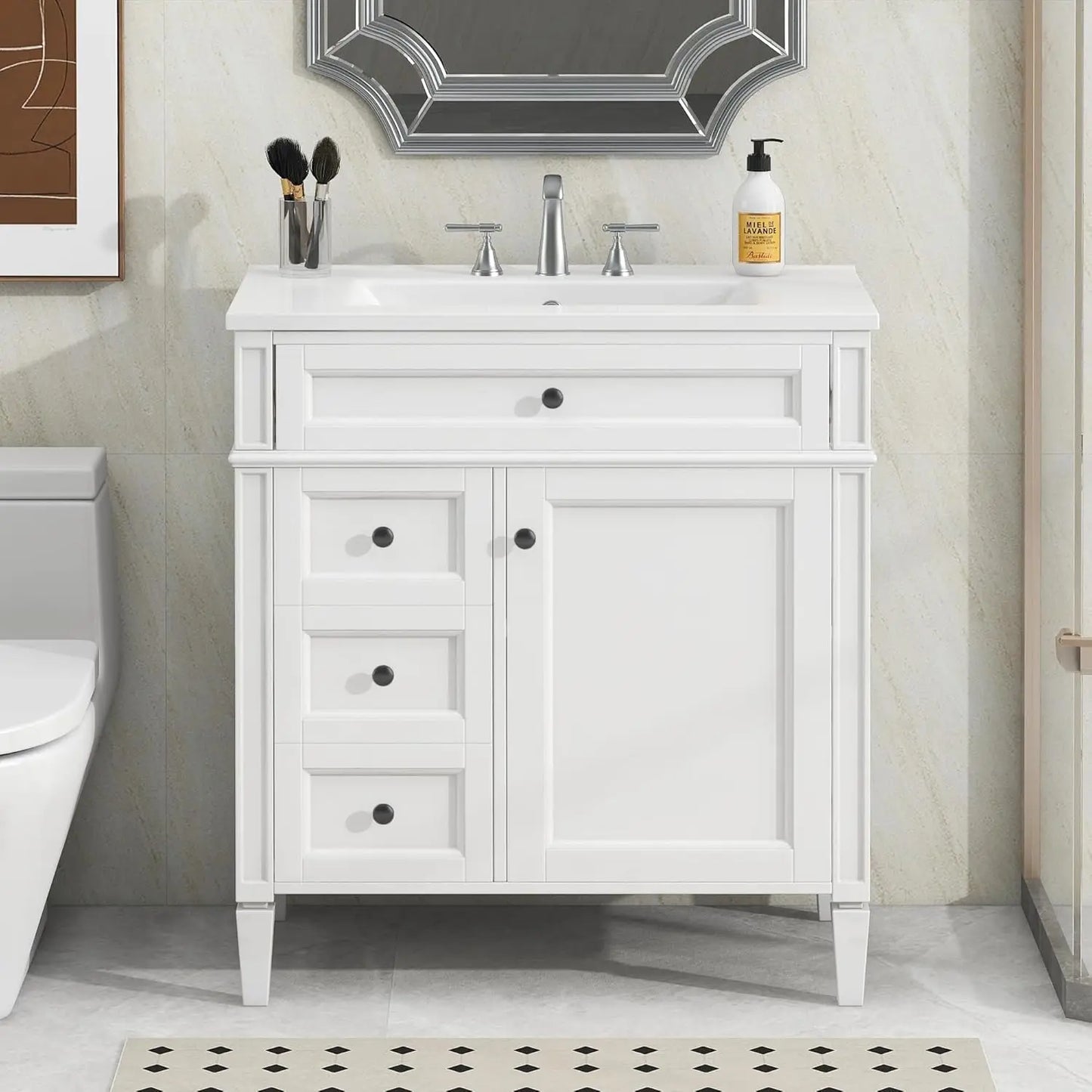 Modern Freestanding Bathroom Vanity With Ceramic Sink And Storage