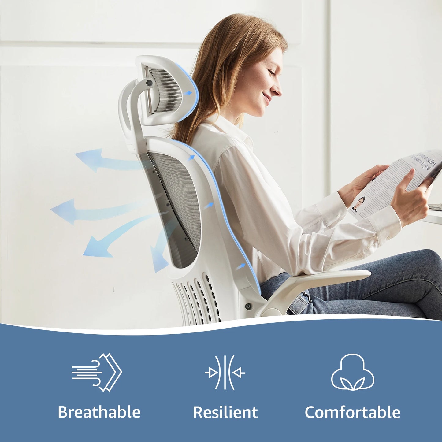 JHK Ergonomics Mesh Chair With Flip Up Arms And Lumbar