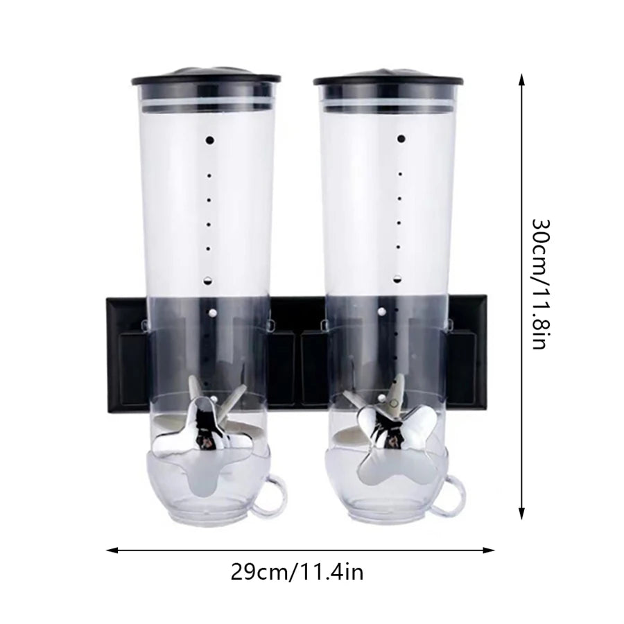 Wall Mounted Two Barrel Cereal Dispenser For Grains And Rice