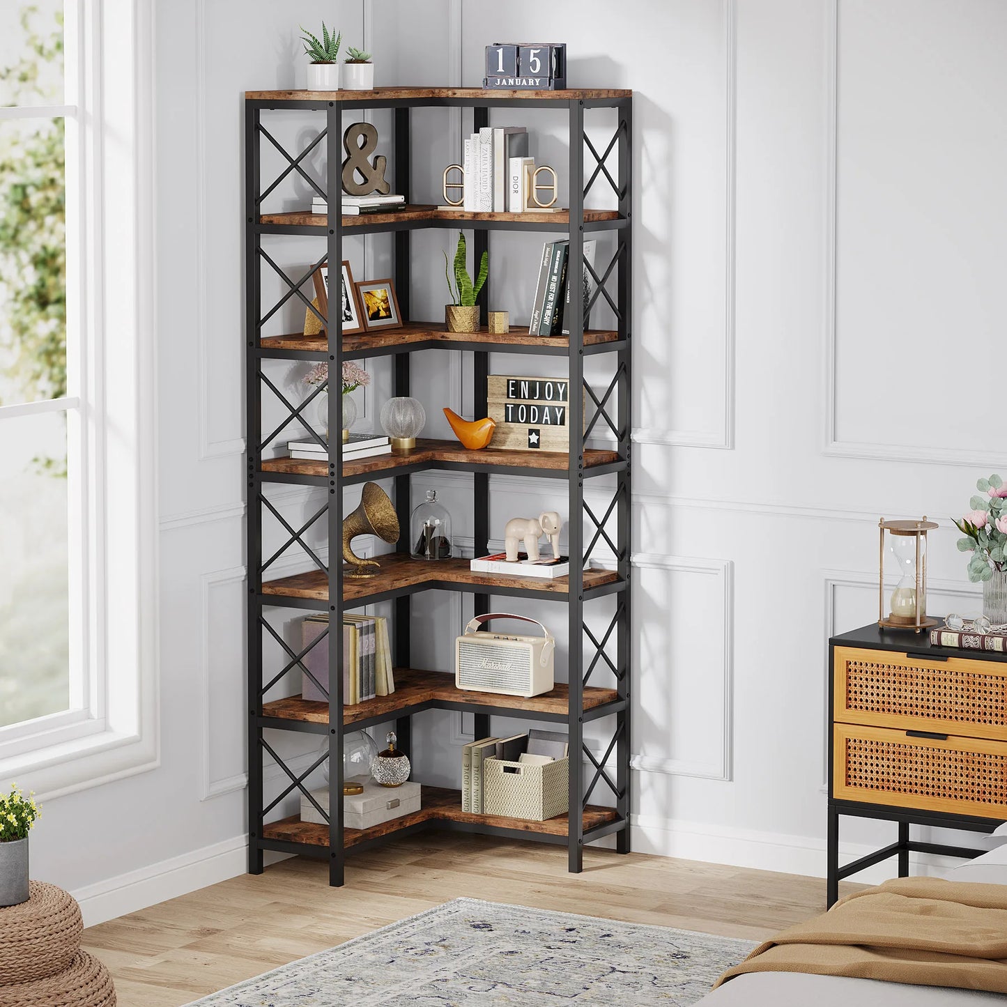 Tribesigns 7 Tier Corner Bookshelf With Metal Frame
