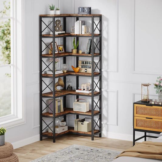 Tribesigns Modern Seven Tier Corner Bookshelf With Metal Frame