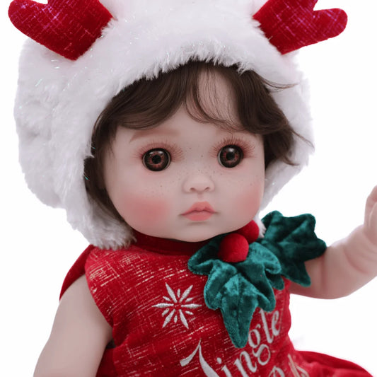 Cloveray Vinyl Christmas Reindeer Reborn Baby Doll With Freckles