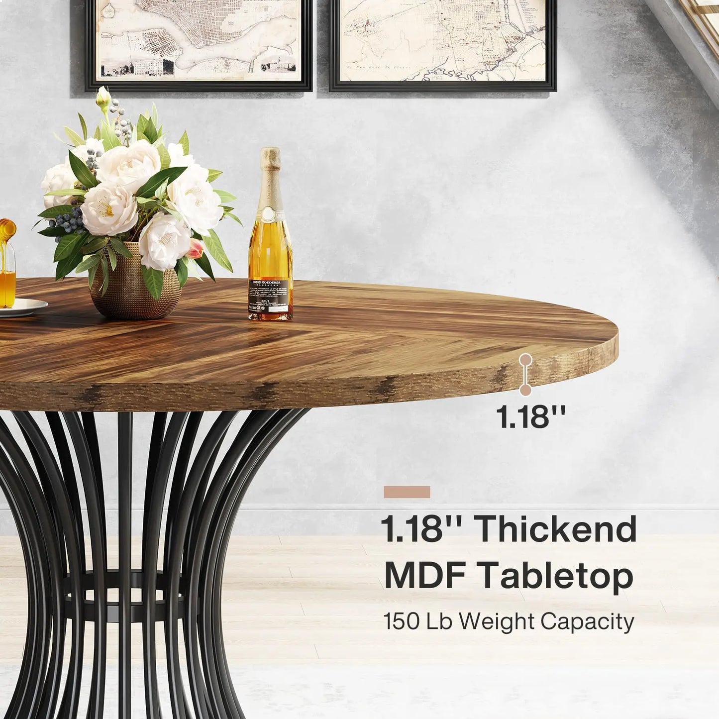 Tribesigns Round Dining Table For 4-6 People Industrial Farmhouse Kitchen