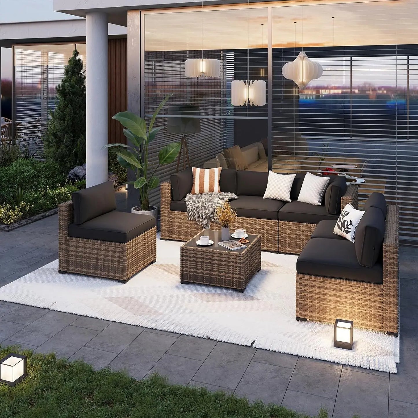 Outdoor Patio Furniture Set With Thick Cushions Wicker