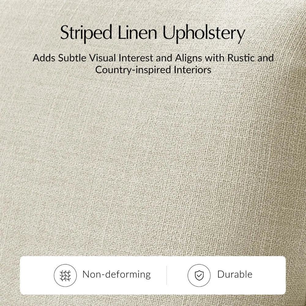 Curved Farmhouse Sofa With Solid Wood Spindle Legs Upholstered Linen