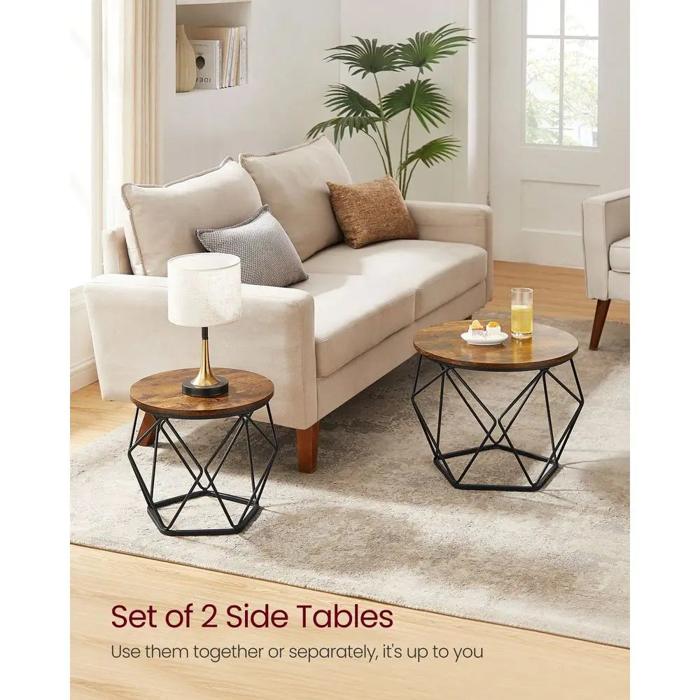 Round Coffee Table Set Of 2 With Steel Frame For Living Room