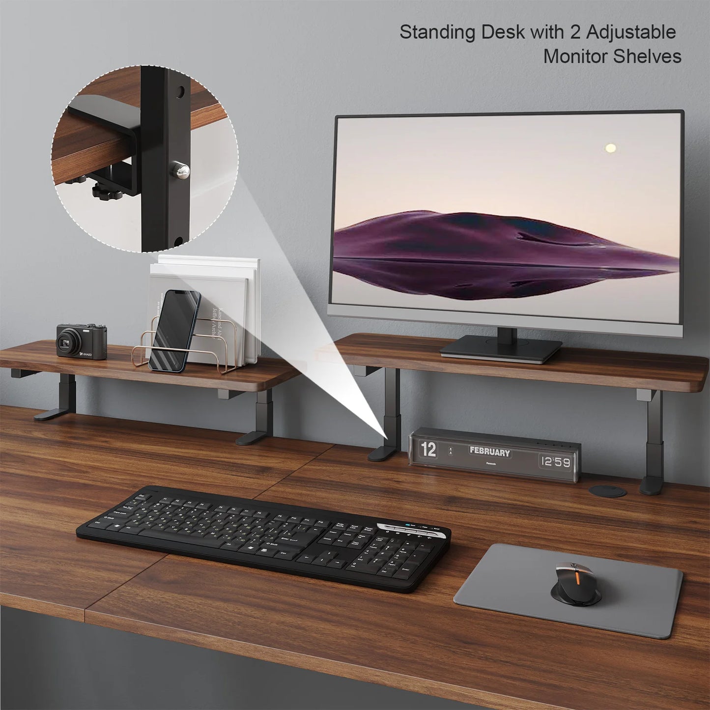 ONBRILL Standing Desk With Adjustable Monitor Shelves And Memory Controller