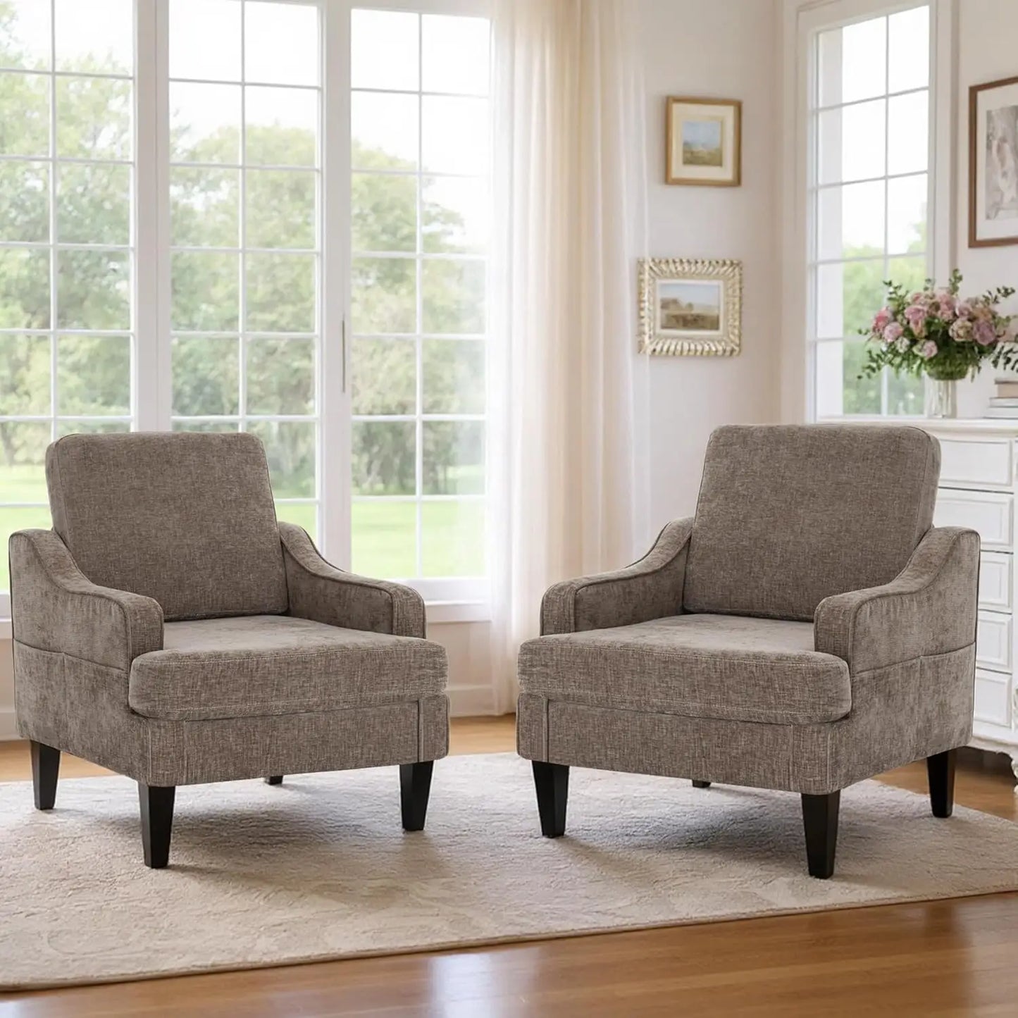 MOYU Set Of 2 Mid Century Accent Chairs Chenille Fabric