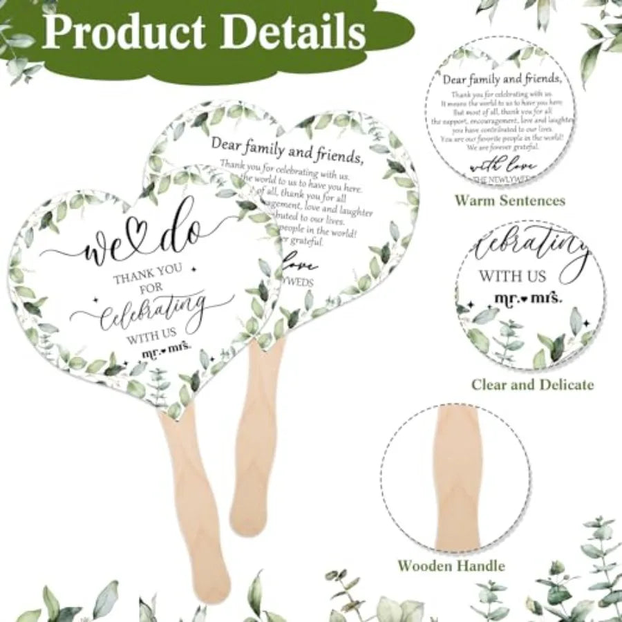 100 Pcs Wedding Handheld Fans Wood Handle And Love Sign