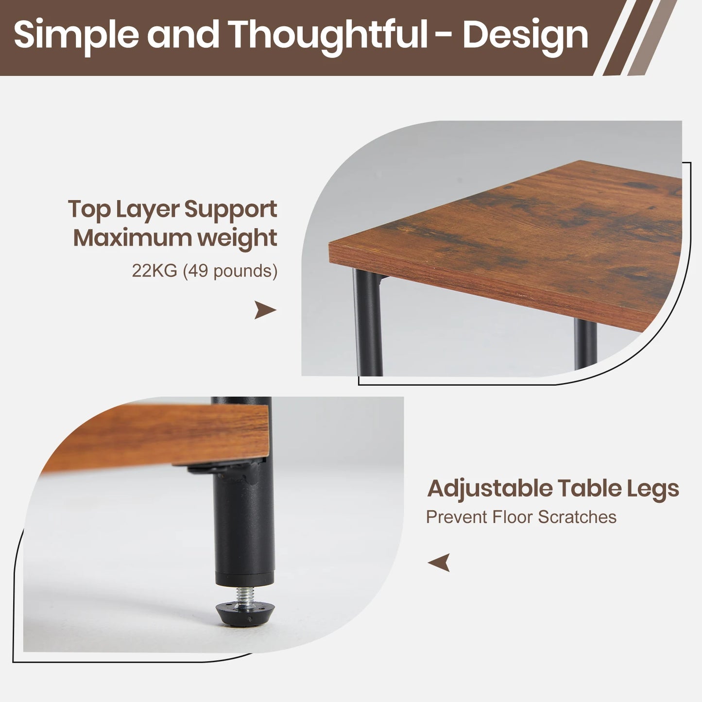 JHK 2/3-Tier Steel Frame End Table With Adjustable Feet