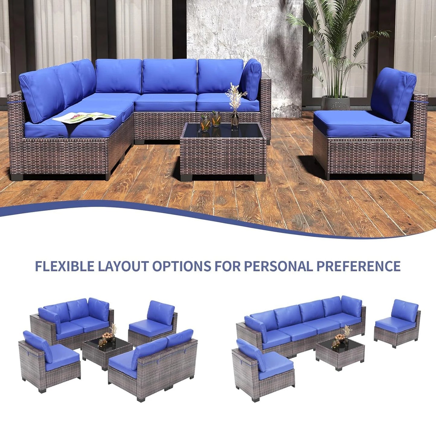 HobbyLane 7 Piece Modular Outdoor Furniture Set Rattan Wicker Garden
