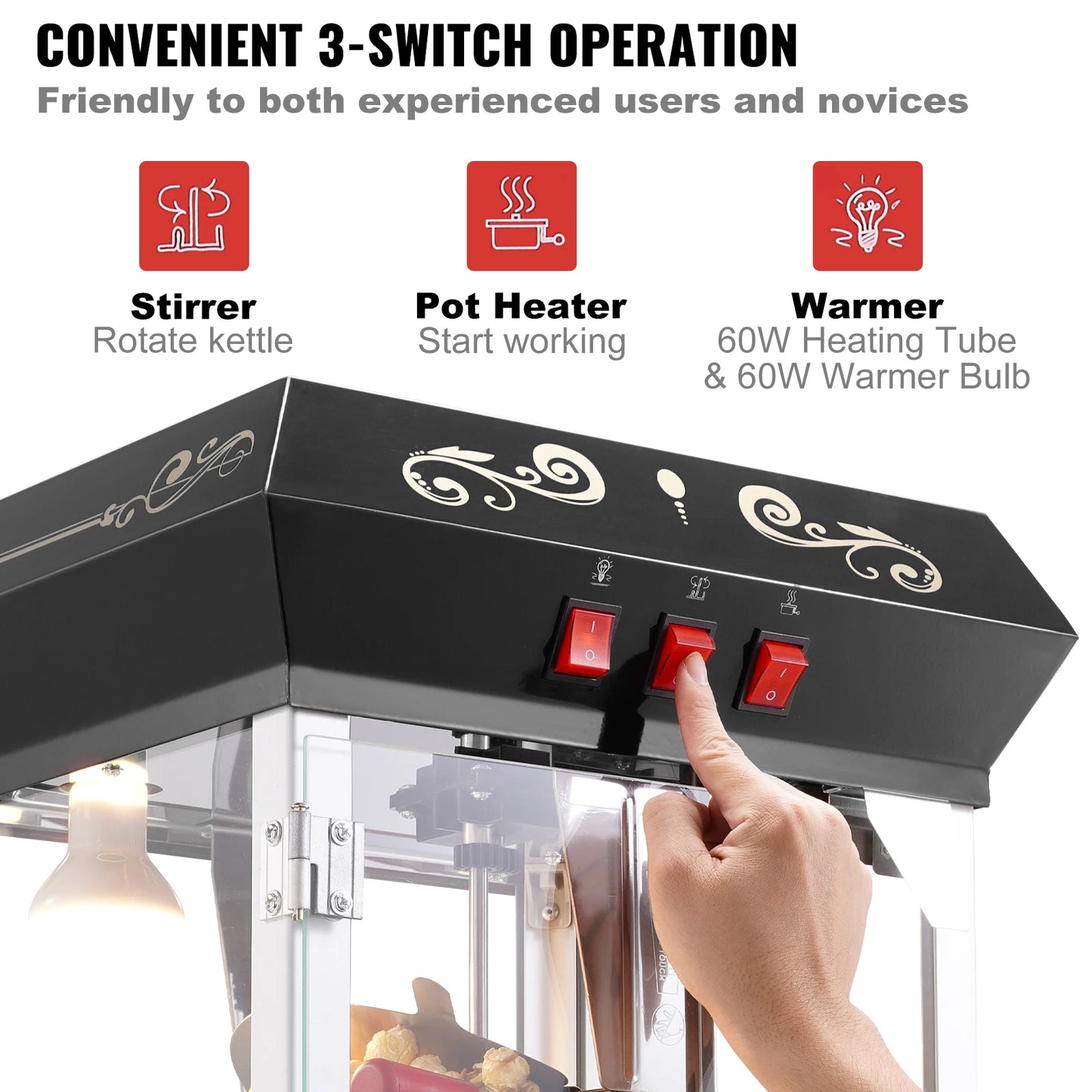 SucceBuy Popcorn Popper Maker Kettle Countertop Movie Theater Style