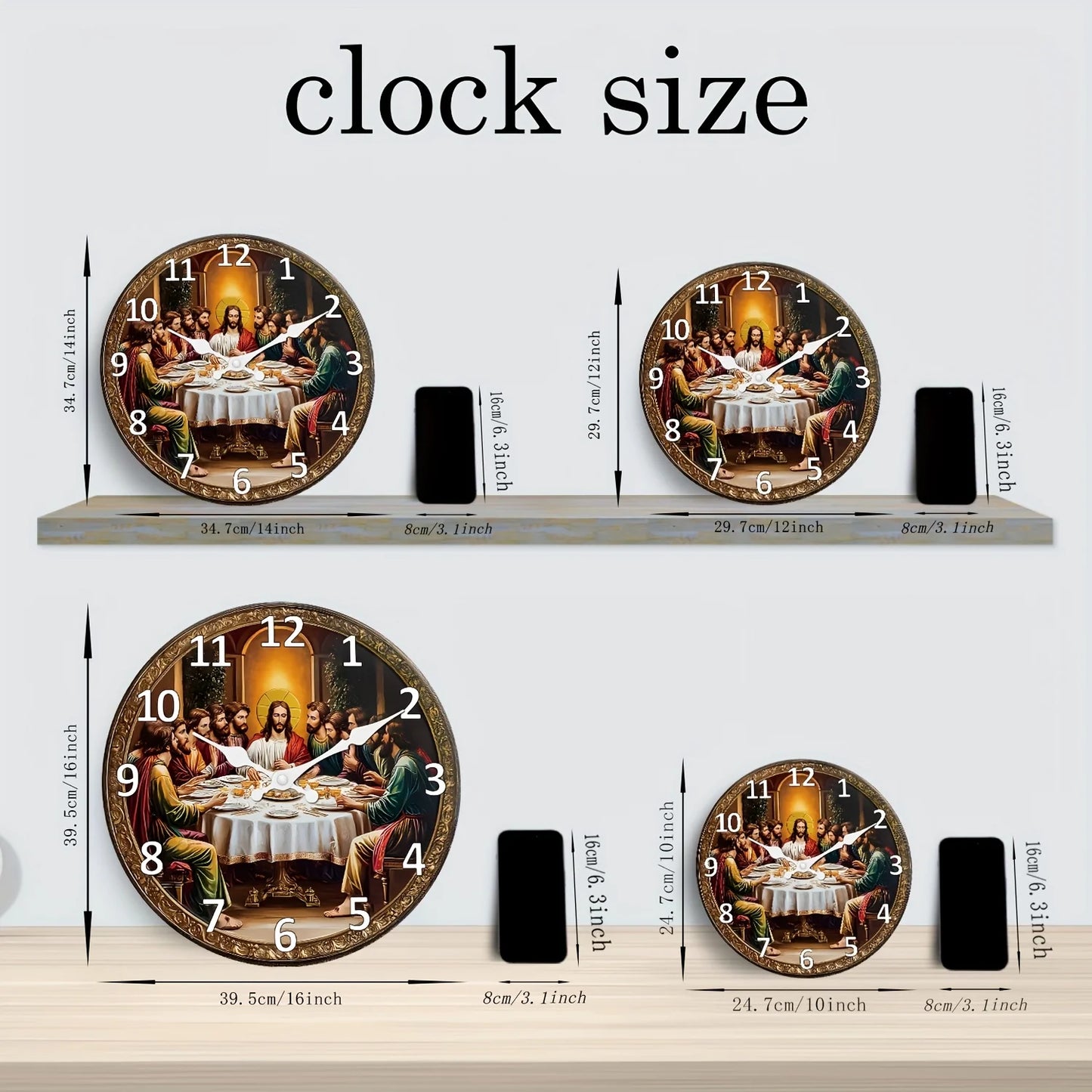 XMSJ Last Supper Wooden Wall Clock Analog Spiritual Decor