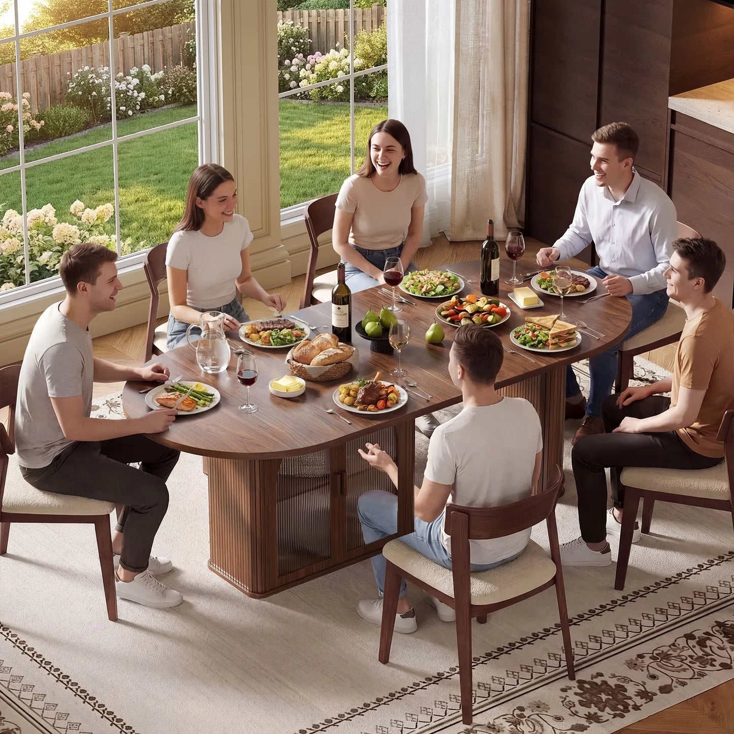 ONBRILL Oval Dining Table With Two Tier Storage And LED