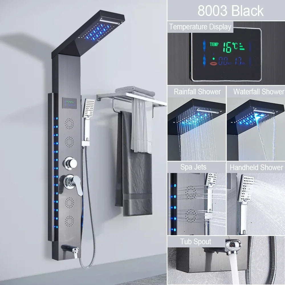 Suguword LED Shower Panel Column With Massage And Temperature Display