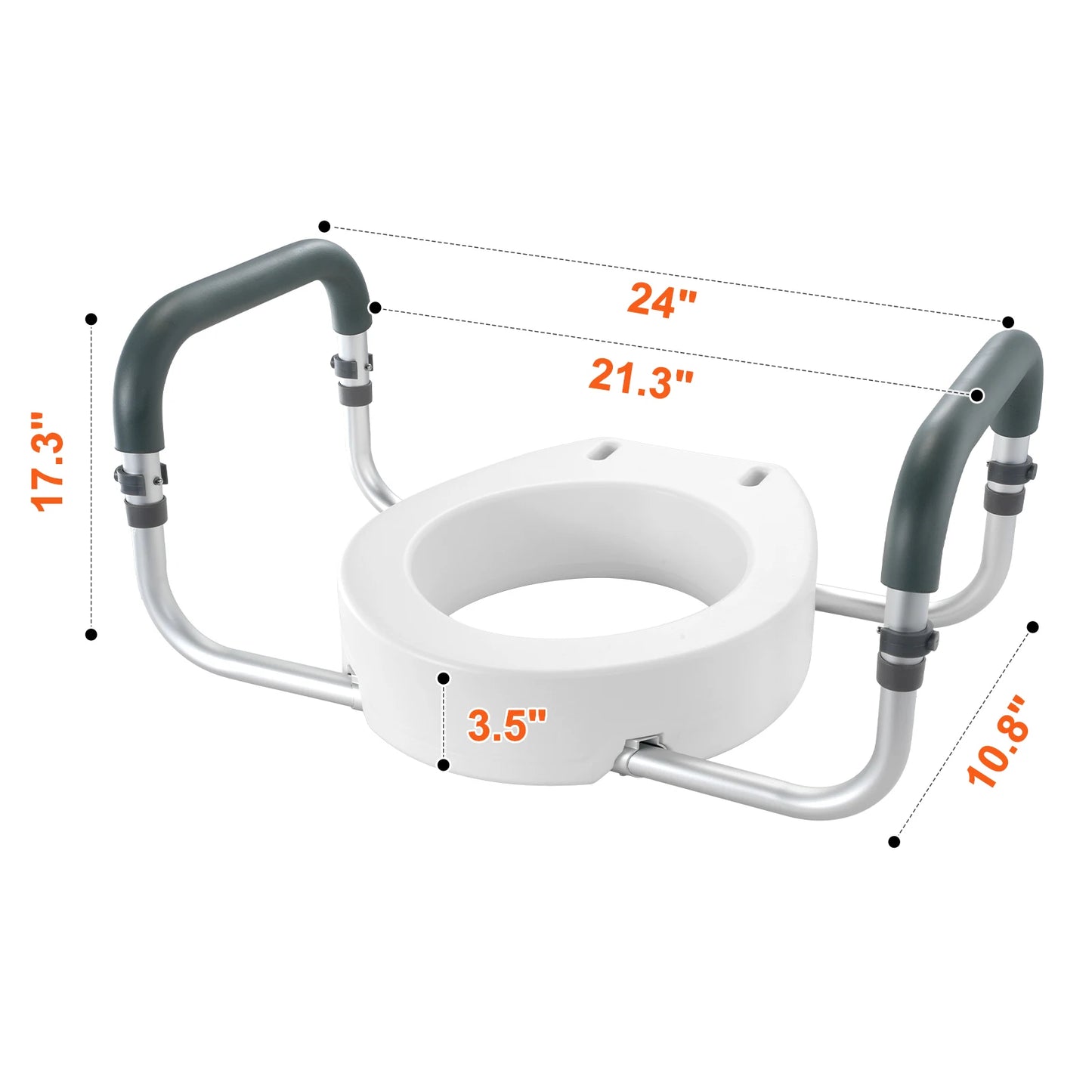 SucceBuy Raised Toilet Seat With Aluminum Handrail, 300 Lb Capacity