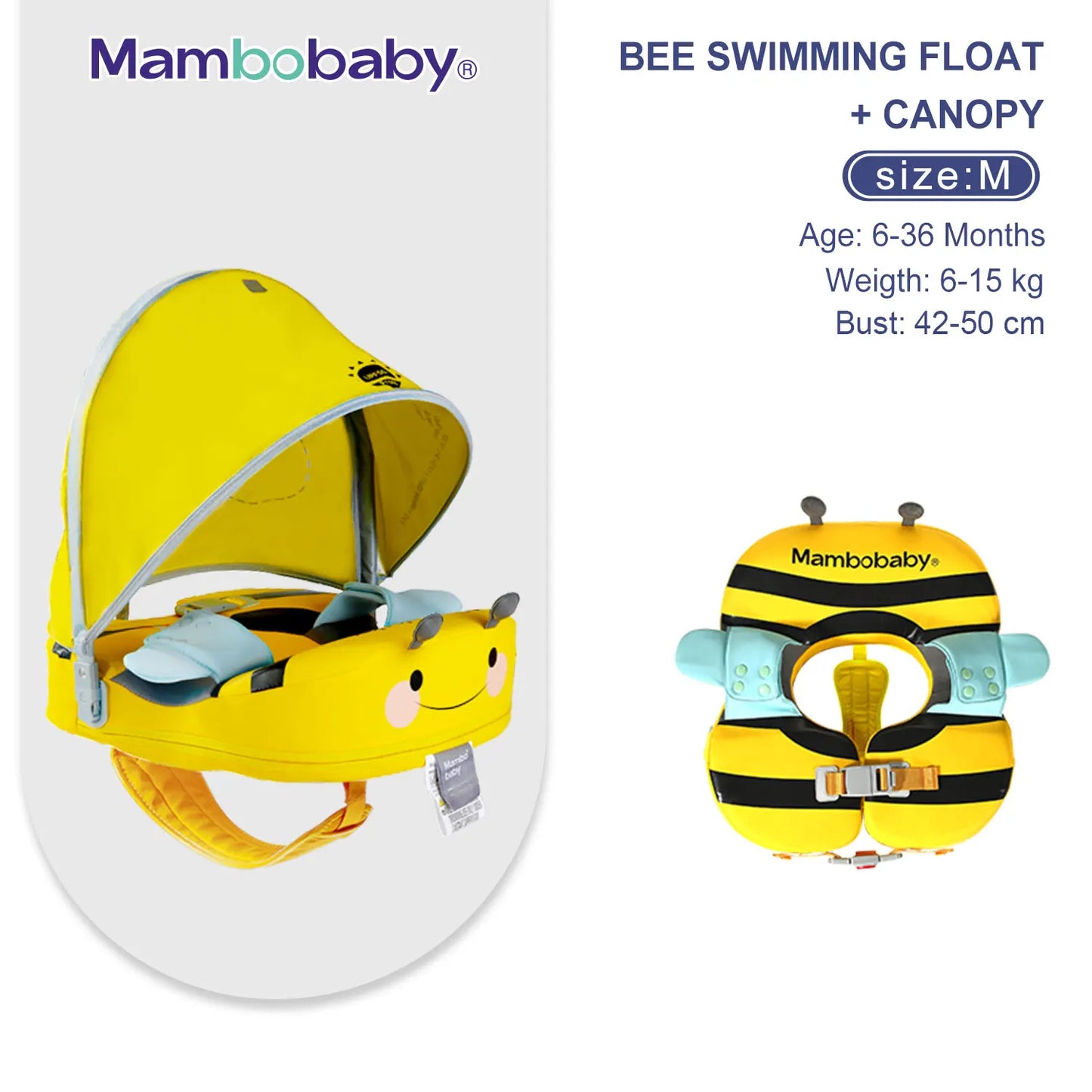 Mambobaby Baby Float With Sunshade And Crotch Strap Inflation Free Core