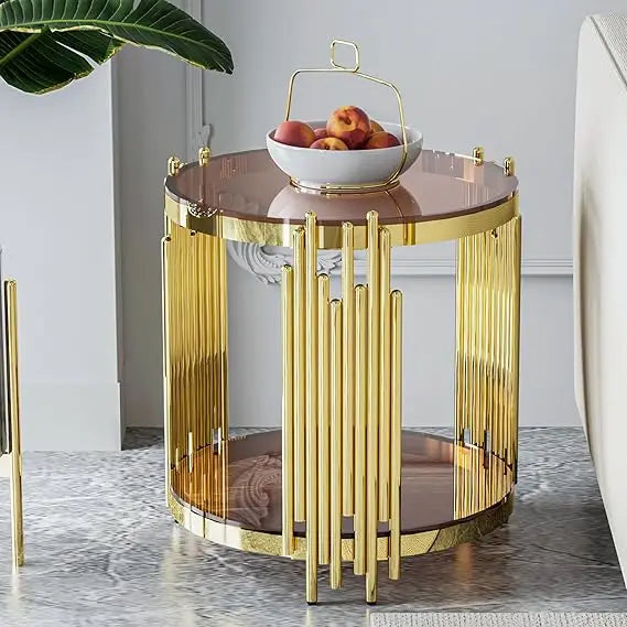 Round Glass End Table With Stainless Steel Irregular Leg