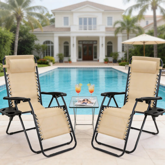 JHK Portable Zero Gravity Folding Recliner Chairs Cup Holders 2