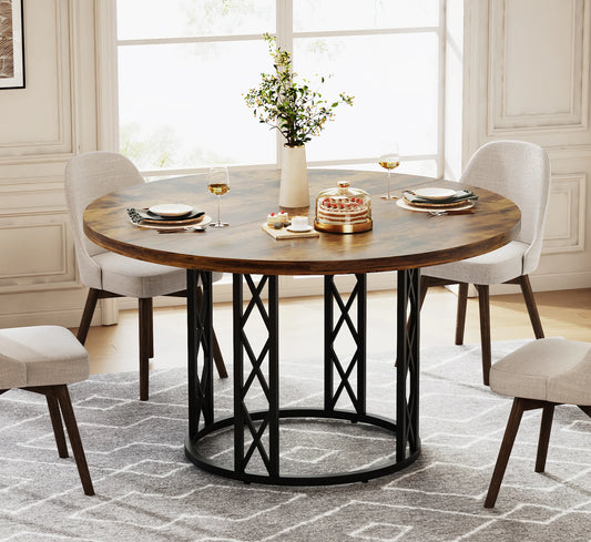 Tribesigns Round Dining Table For 4-6 People Industrial Farmhouse Kitchen