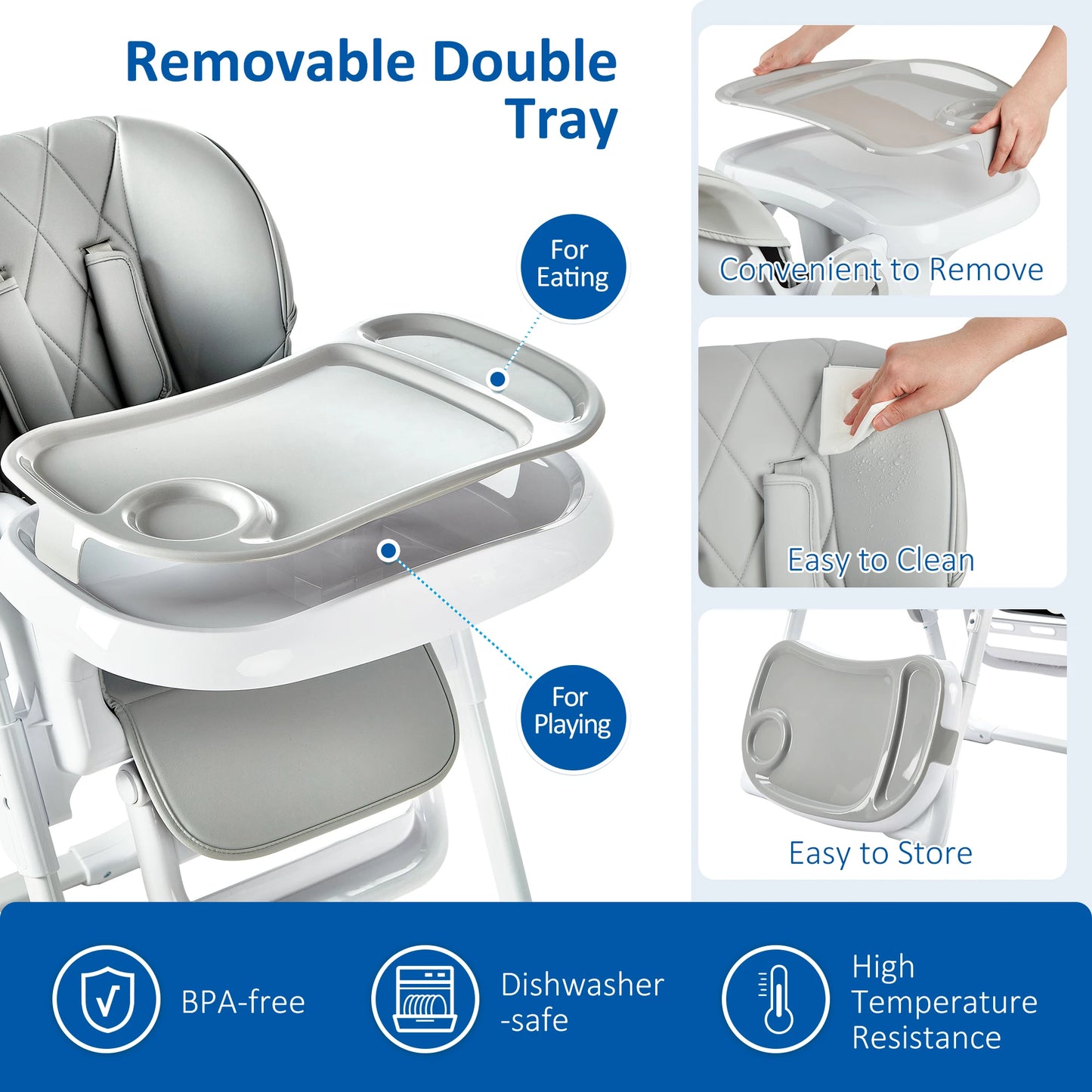 Multifunctional Foldable Baby High Chair With Adjustable Height And Recline