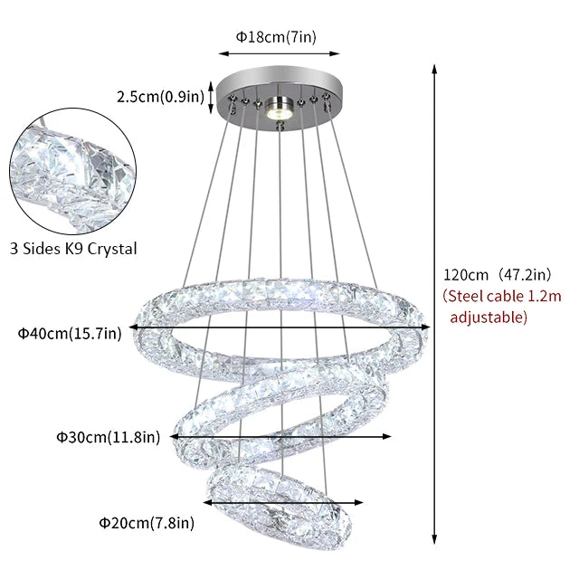GreeLustr Modern Stainless Steel Crystal Pendant Chandelier Dining Room