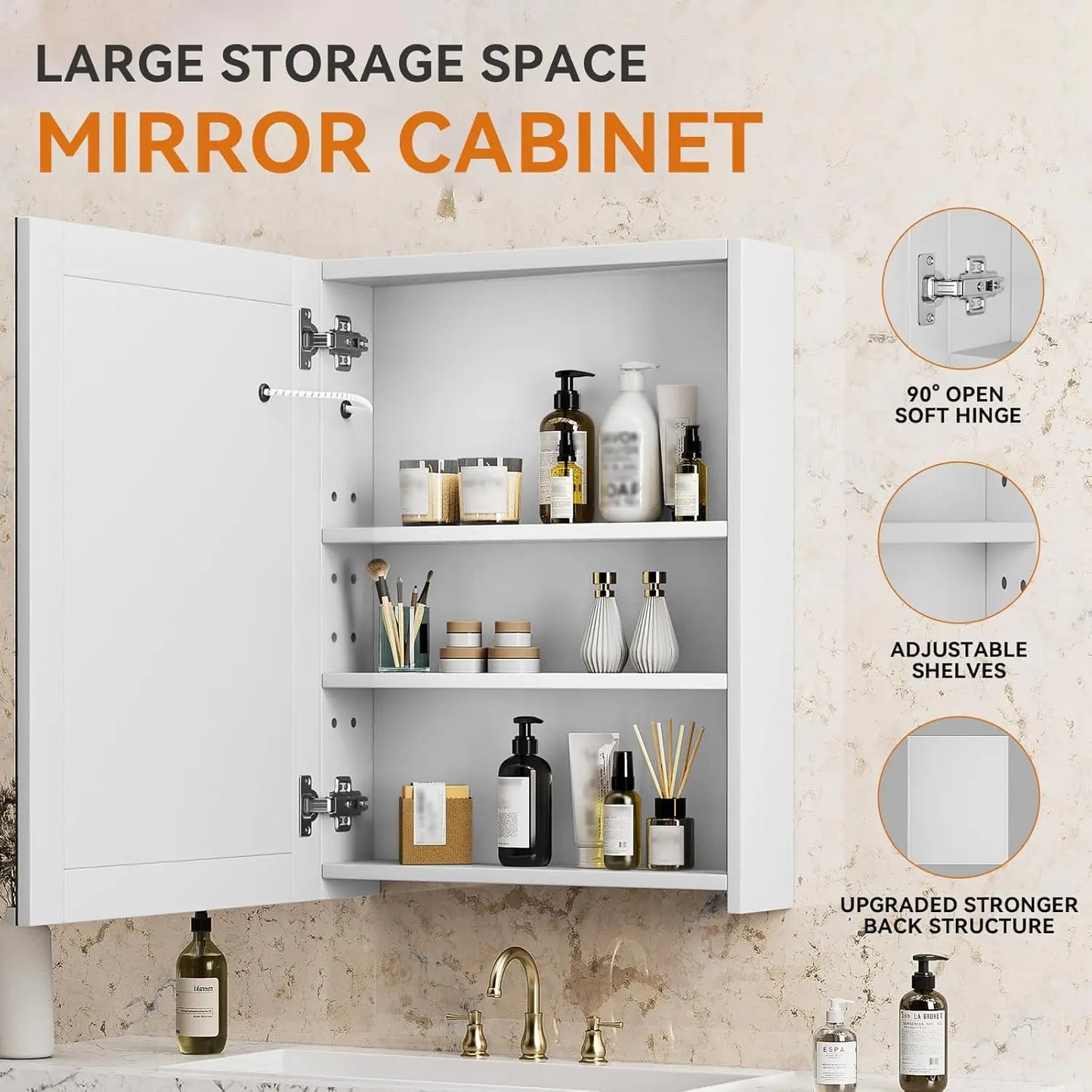Medicine Cabinet With Mirror And Adjustable LED Lighting