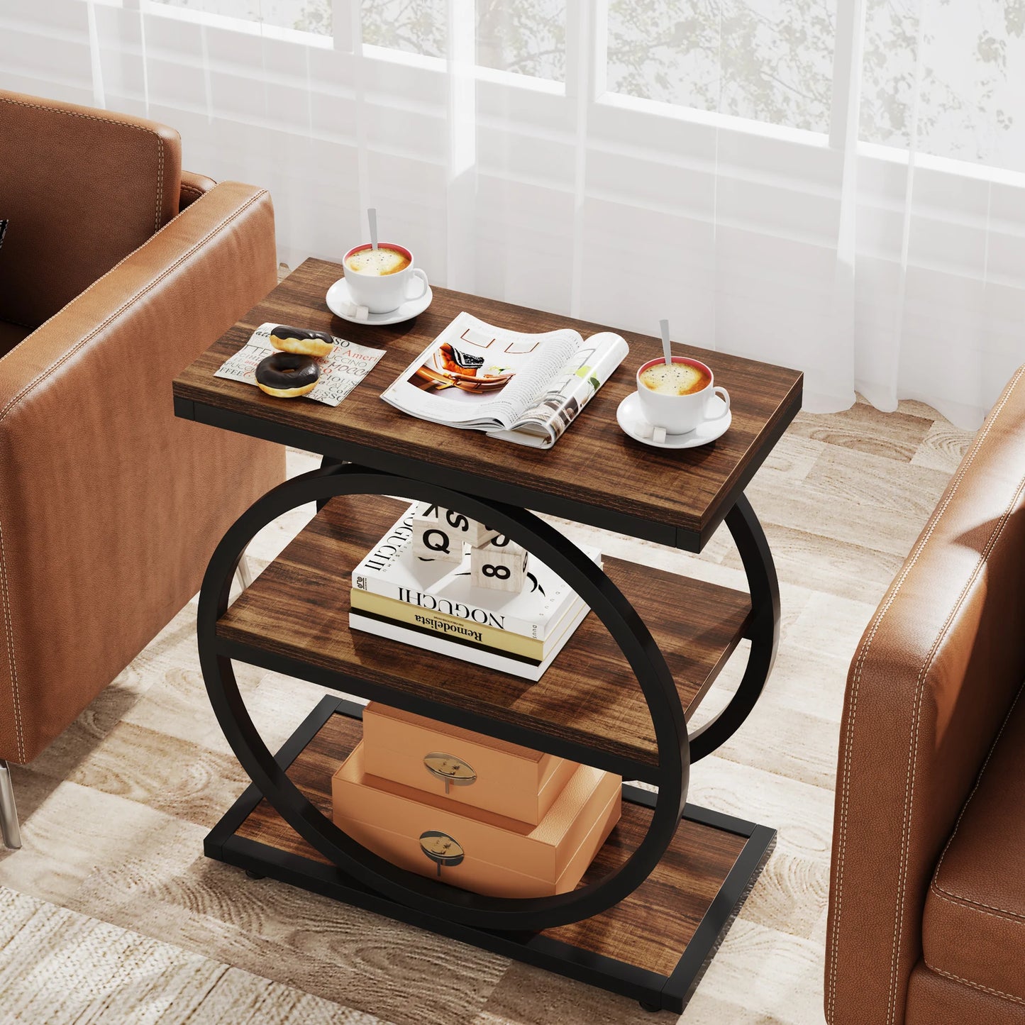 Tribesigns End Table With Three Storage Shelves Industrial Narrow