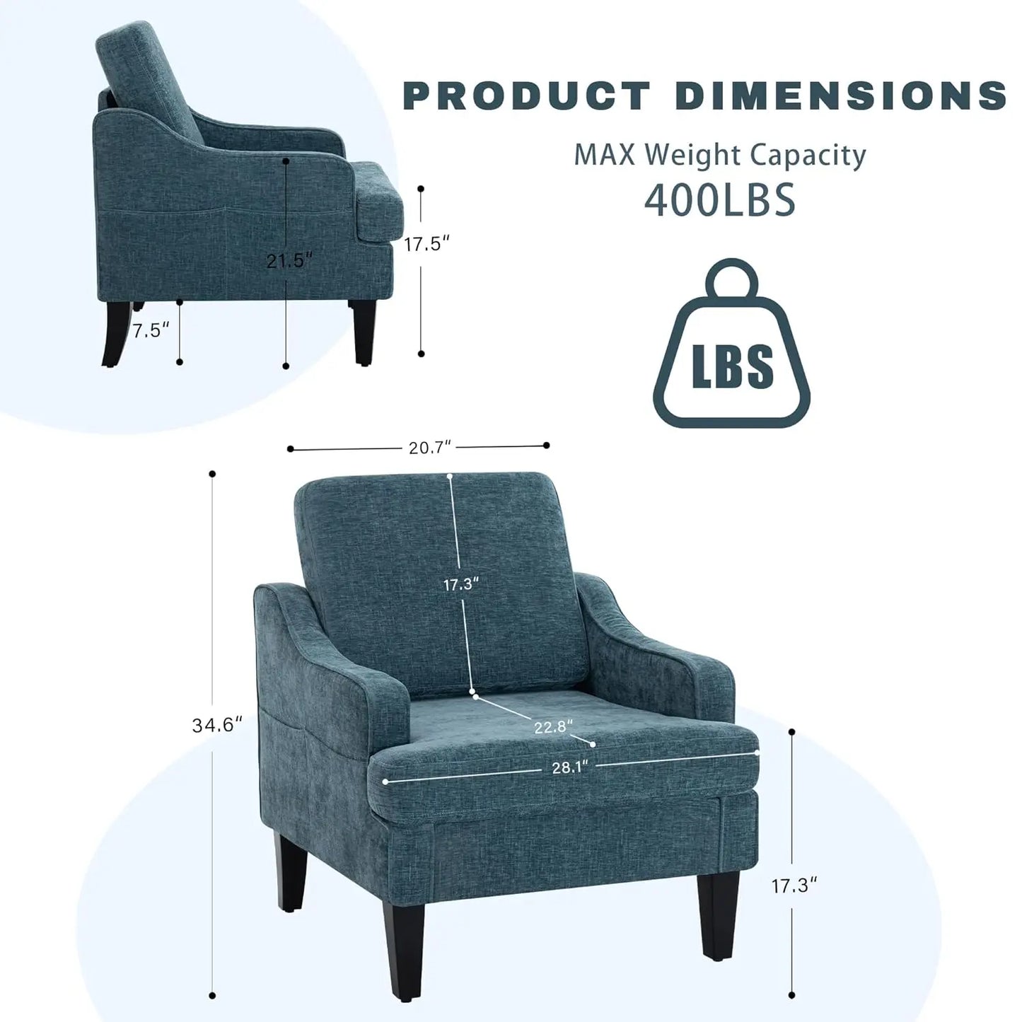 MOYU Set Of 2 Mid Century Accent Chairs Chenille Fabric