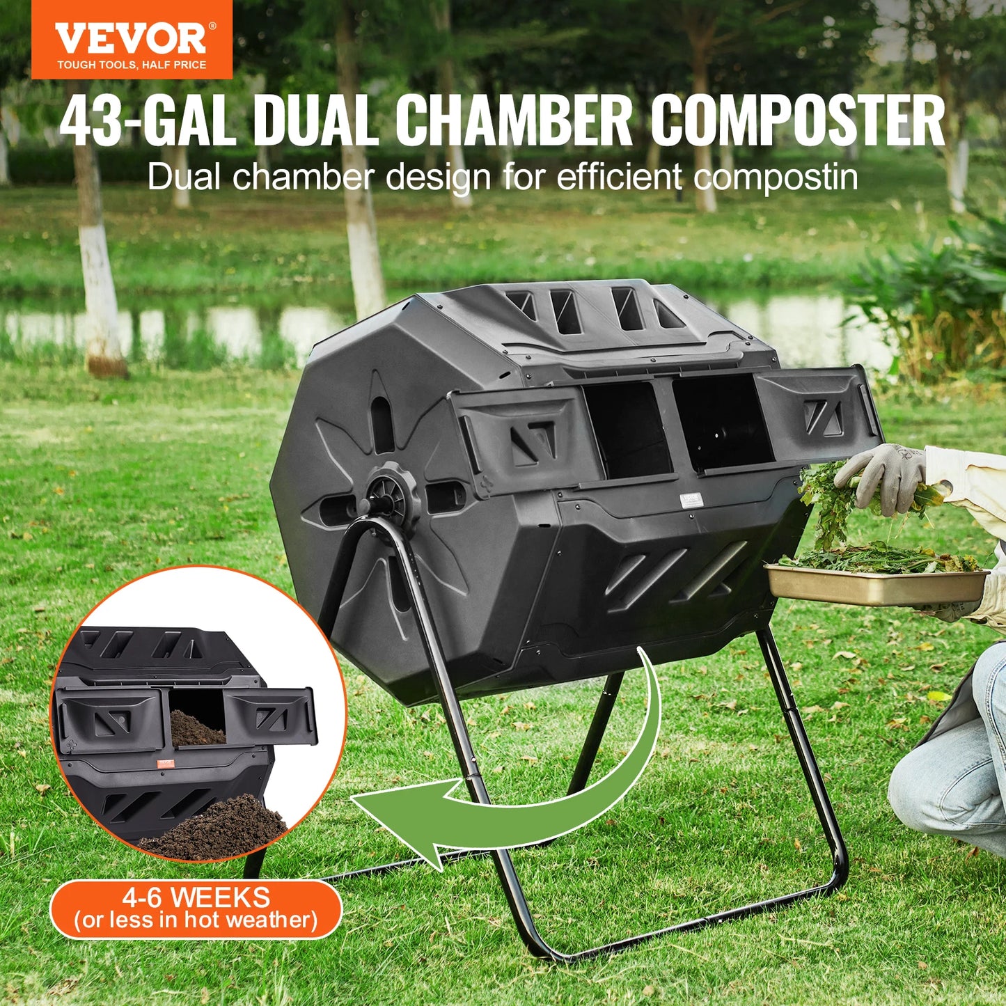 Tumbling Compost Bin Dual Chamber For Garden And Kitchen