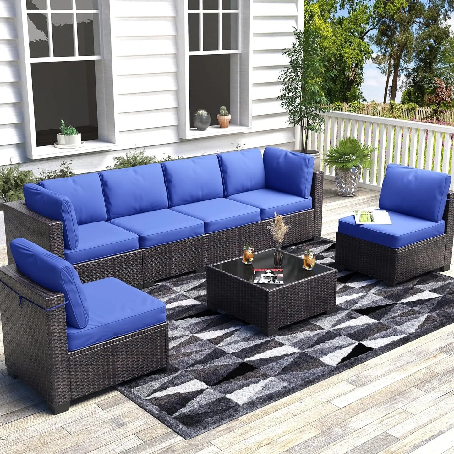 HobbyLane 7 Piece Modular Outdoor Furniture Set Rattan Wicker Garden